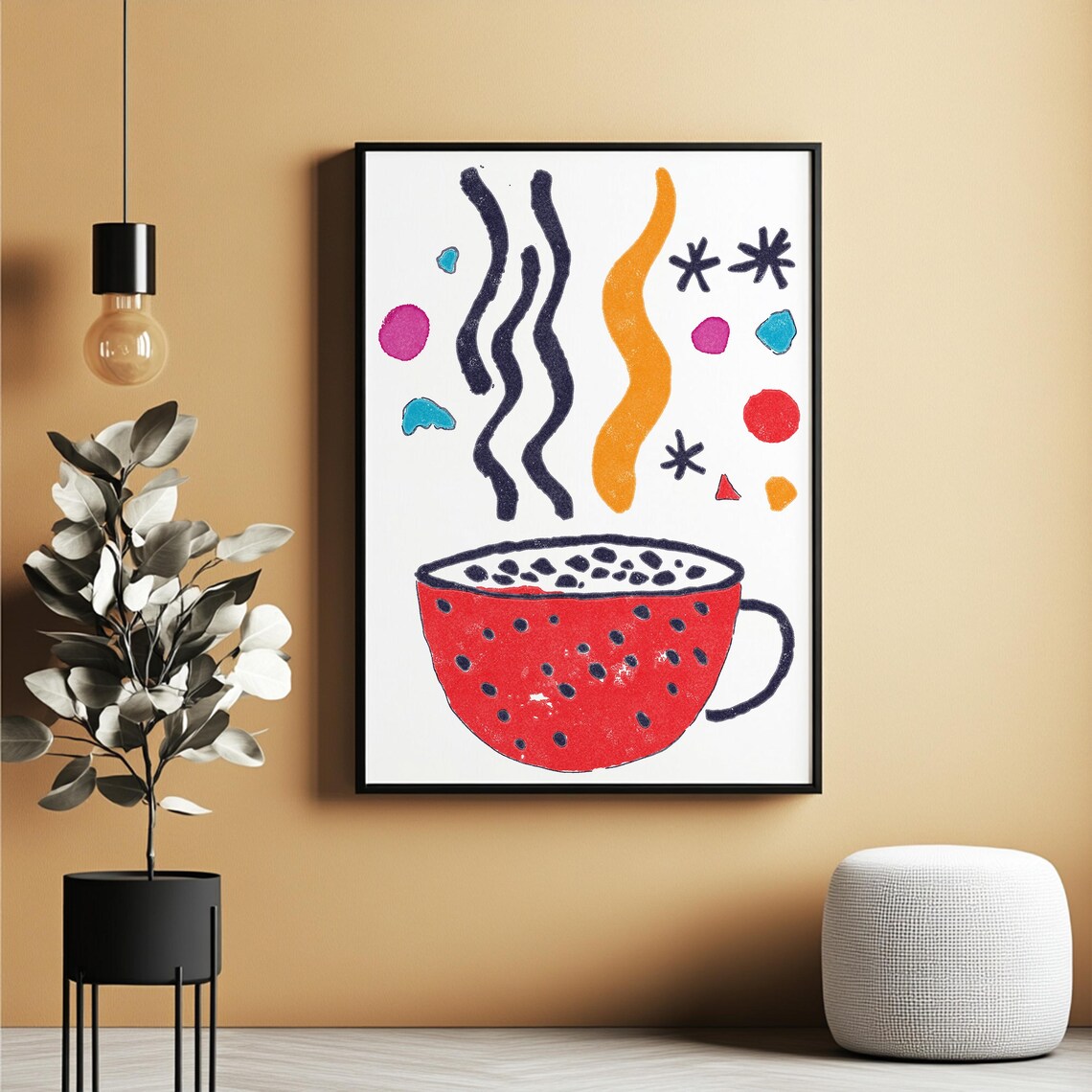 Whimsical Coffee Cup Wall Art Print 4 Sizes Boho Decor - Image 2
