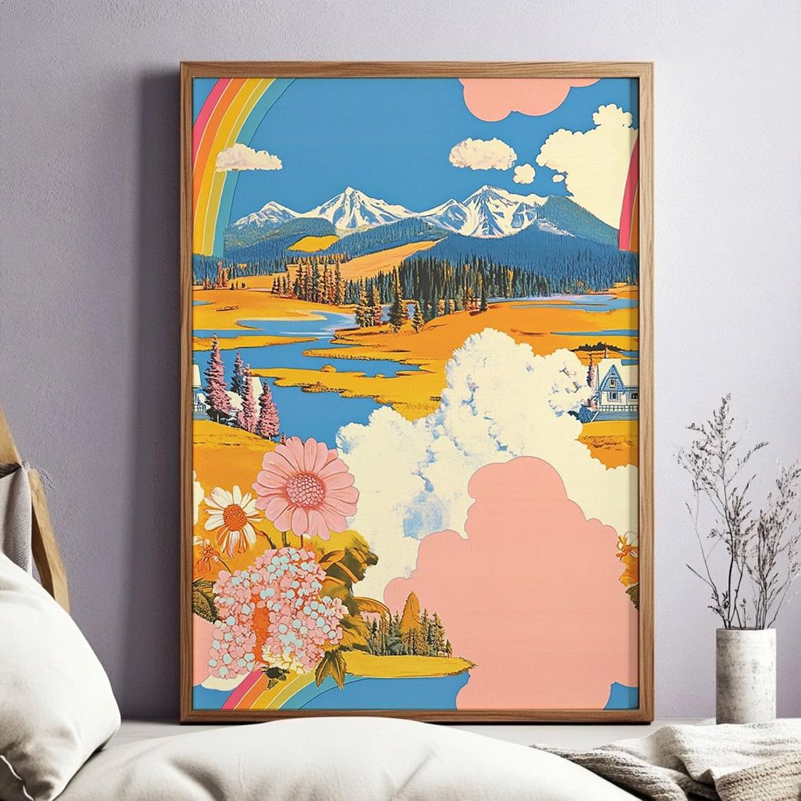 Retro Utopian Mountain Landscape Print 70s Psychedelic Countryside Poster Vintage Inspired Groovy Wall Art - Image 5