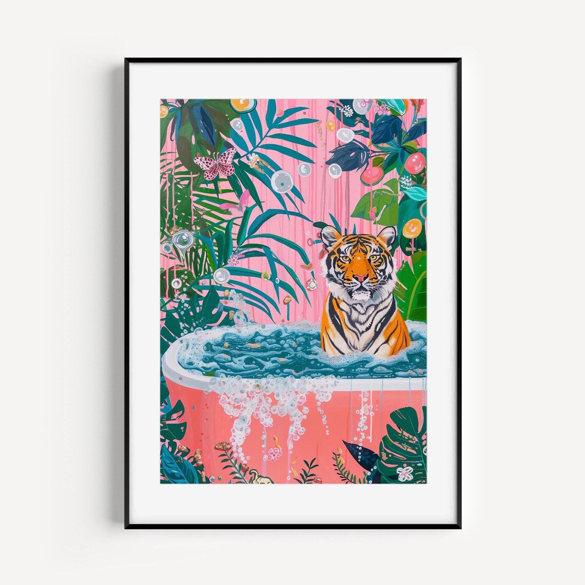 Tiger In Bathtub Art Print, Funny Bathroom Decor
