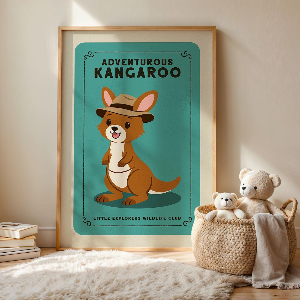 Adventurous Kangaroo Kids Room Poster, Nursery Decor