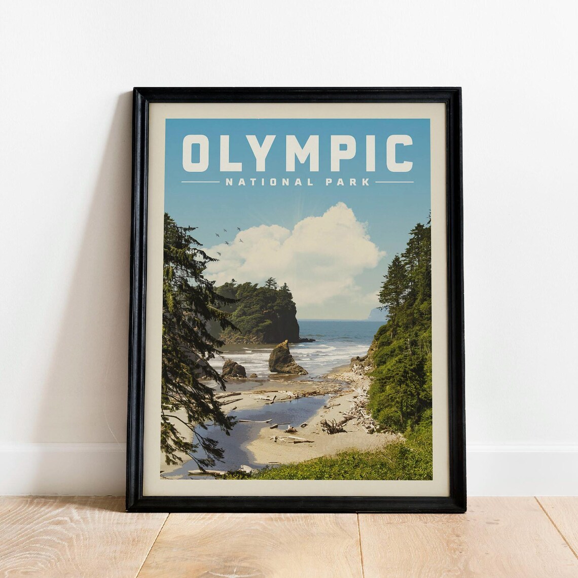 Olympic National Park Poster Vintage Coastal Sea Stacks Forest Travel Art