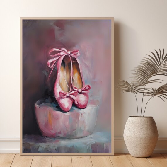 Girly Pink Ballet Shoes Oil Painting Still Life Dancer Poster