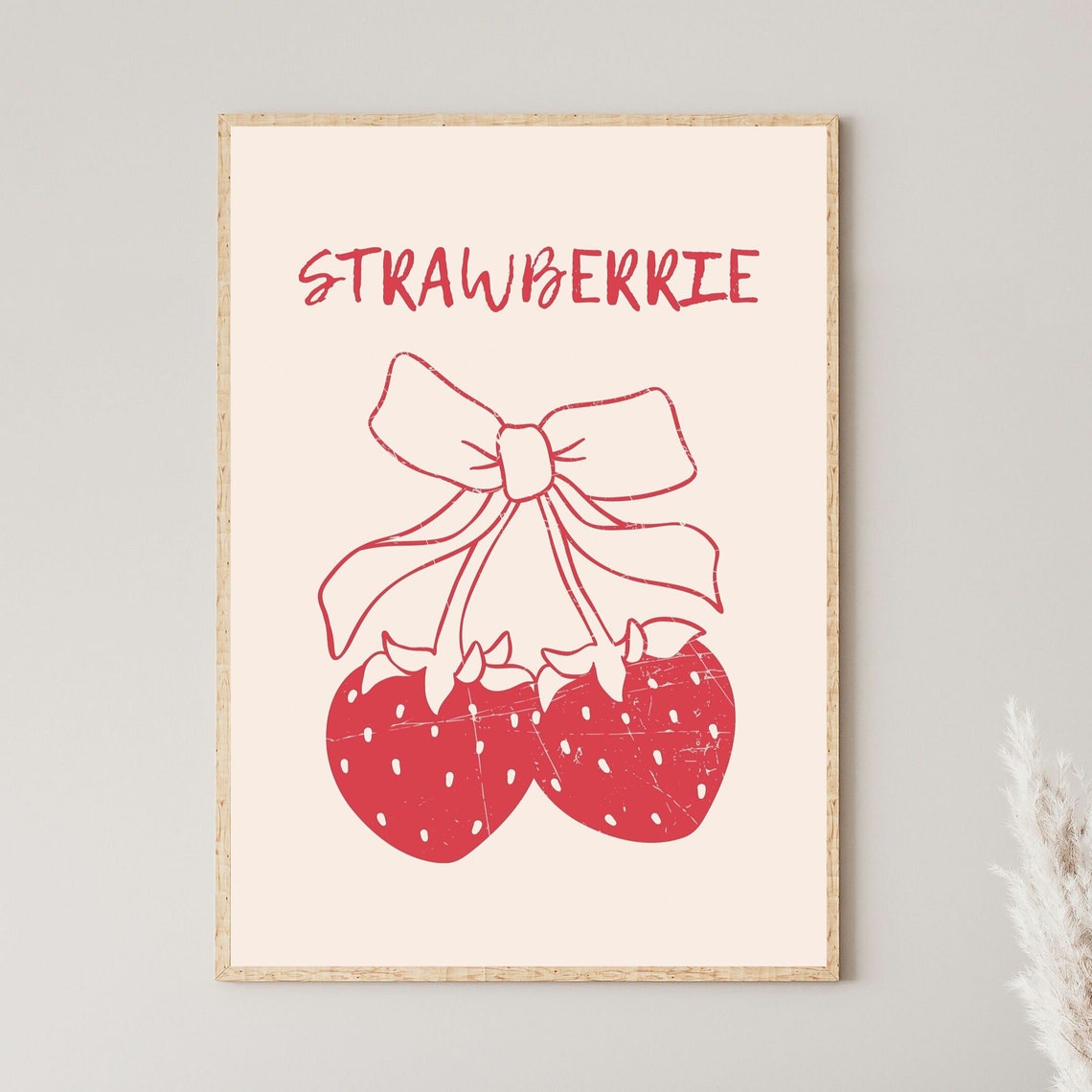 Cute Strawberrie Red Strawberry Pair Bow Coquette Kitchen Poster - Image 2