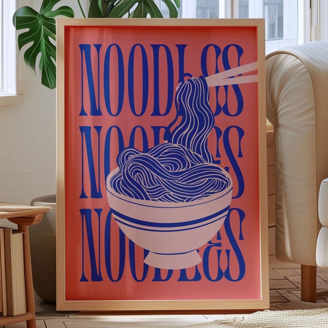 Retro Noodles Bowl Print, Asian Food Kitchen Art