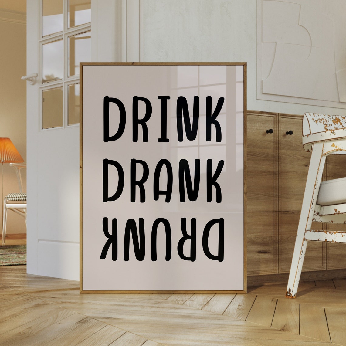 Bold Drink Drank Drunk Black Typography Funny Kitchen Poster - Image 2