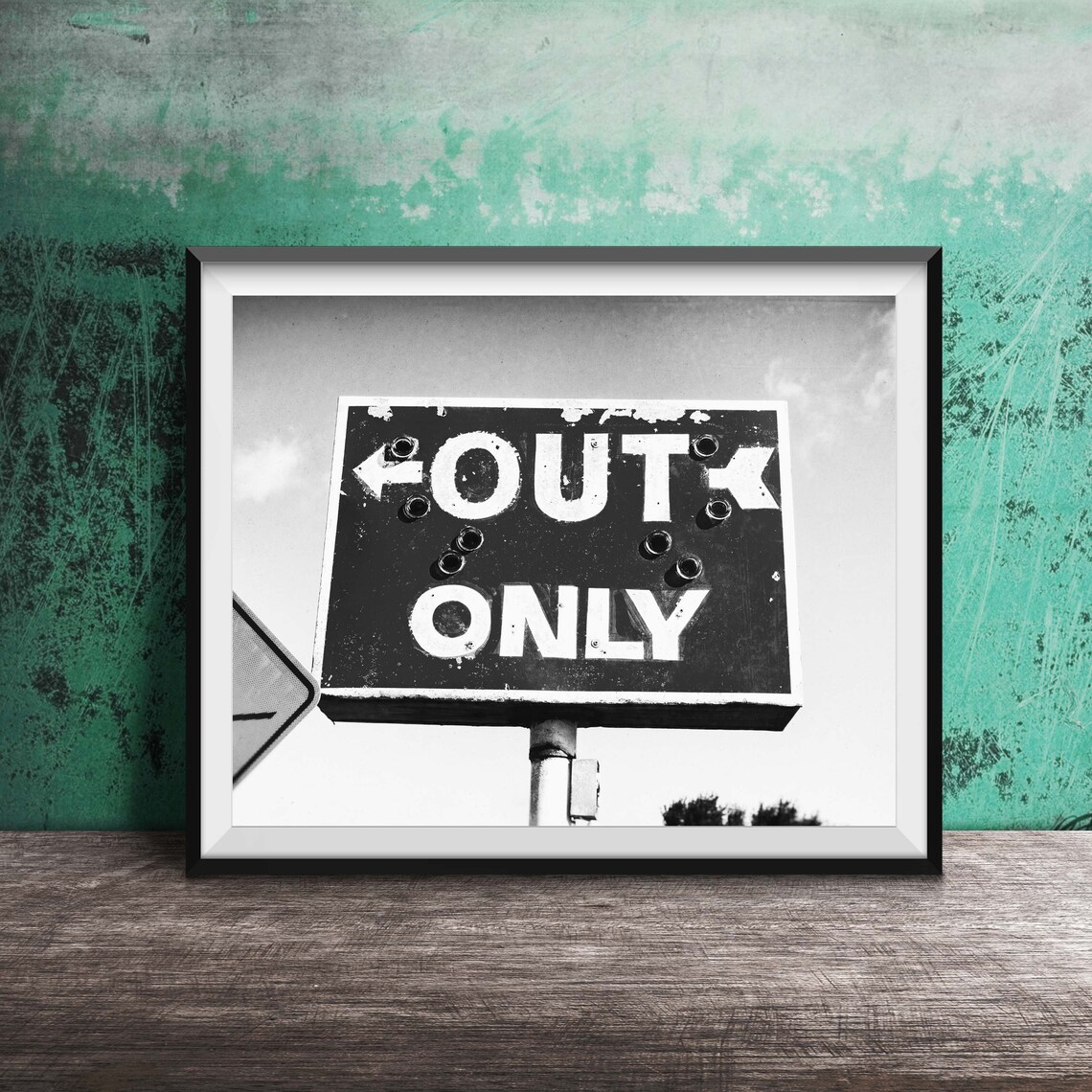 Out Only Orange Vintage Road Sign Weathered Sky Photo Poster - Image 2