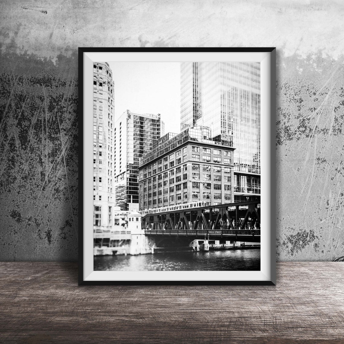 Chicago River Wells Street Bridge Elevated Train Photo Poster - Image 2