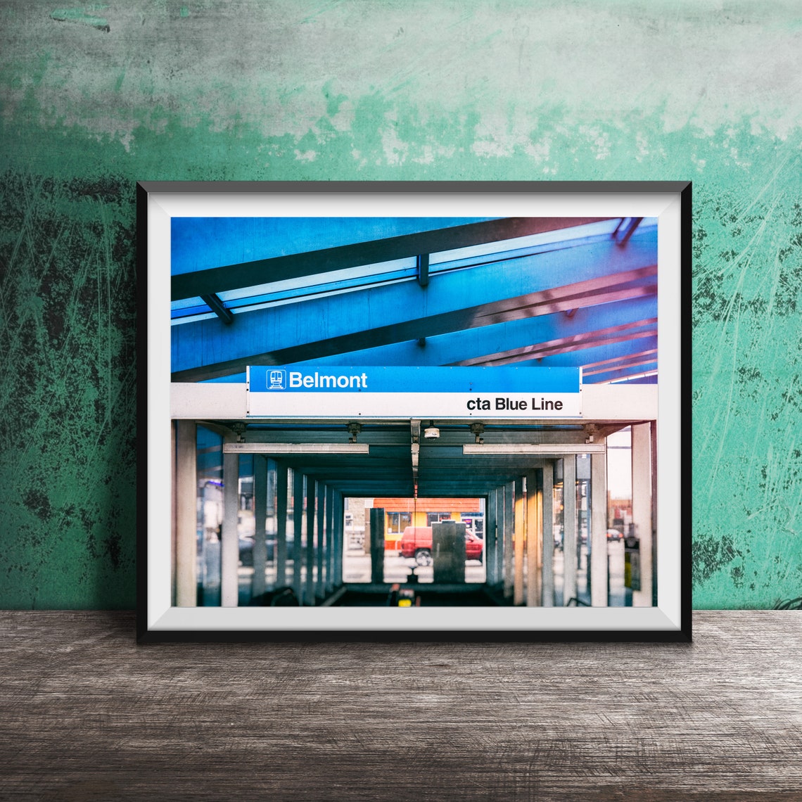 Belmont CTA Blue Line Logan Square Chicago Train Sign Poster