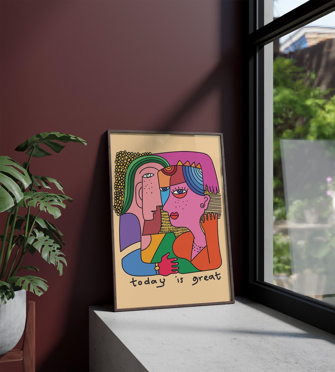 Today Is Great Quote Abstract Couple Embrace Motivational Art Poster