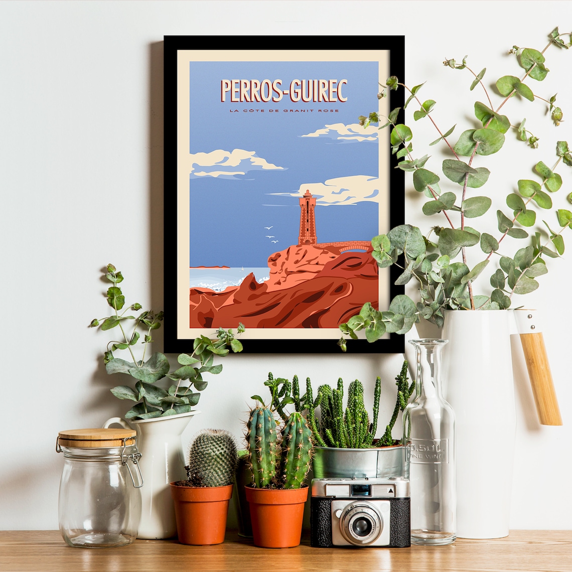 Perros Guirec Pink Granite Coast Red Lighthouse Travel Poster - Image 3