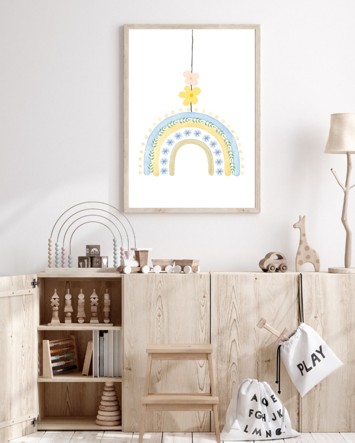 Minimalist Nursery Rainbow and Flowers Art Print - Image 3