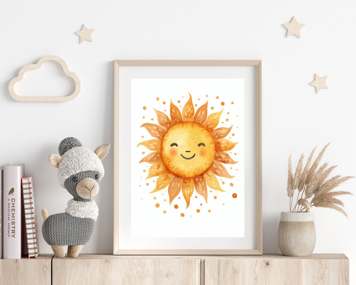 Boho Watercolor Sun Print, Nursery Wall Art - Image 2