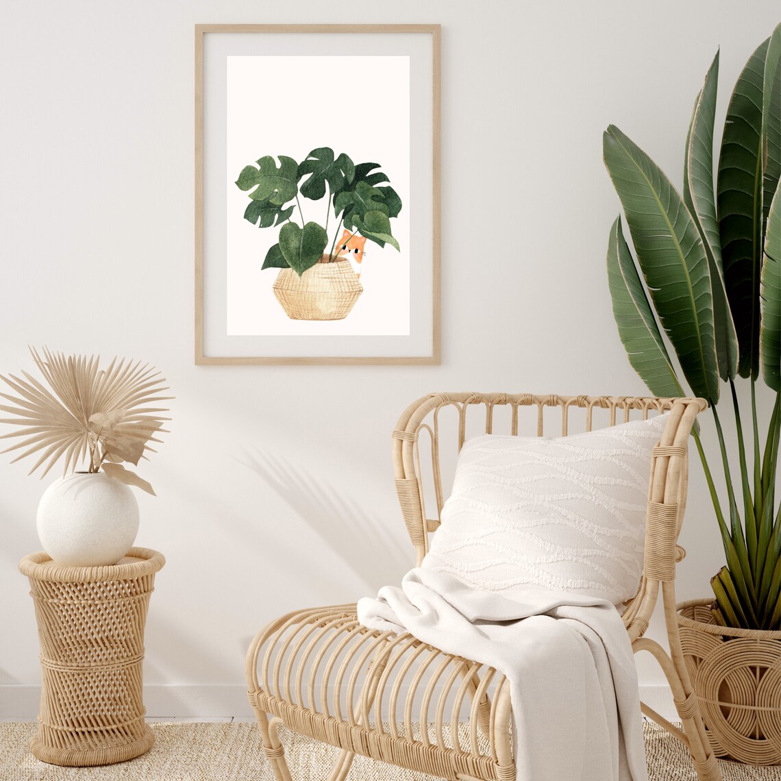 Cat And Plant - Boho Botanical Art - Image 2
