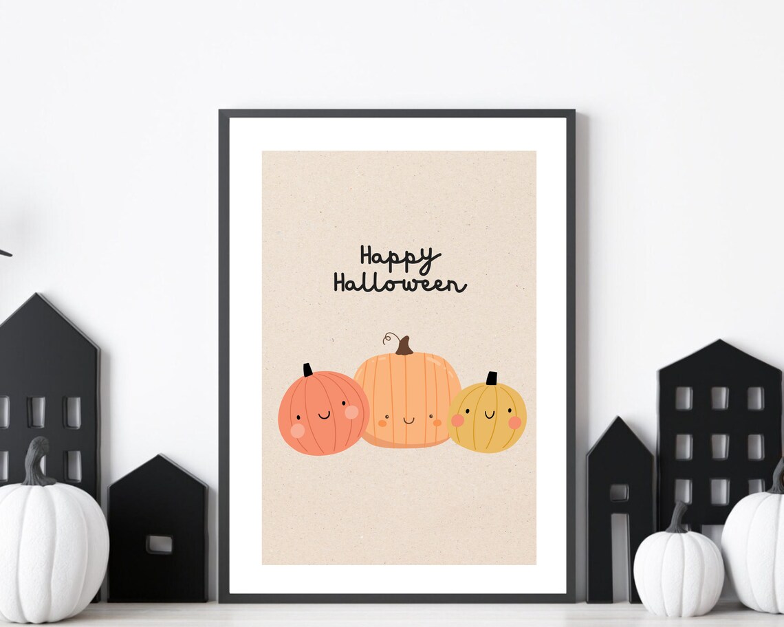 Happy Halloween Three Cute Smiling Pumpkins Kids Nursery Wall Art - Image 3
