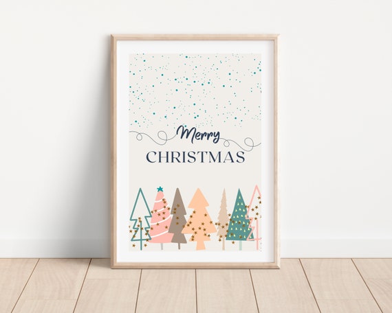 Boho Merry Christmas Tree, Holiday Nursery Poster