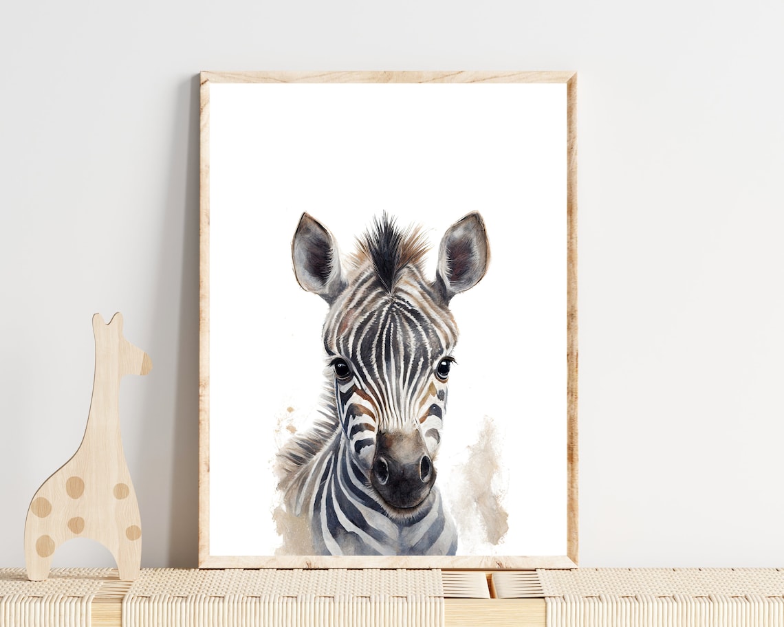 Watercolor Baby Zebra Front Facing Portrait Nursery Safari Animal Print - Image 3