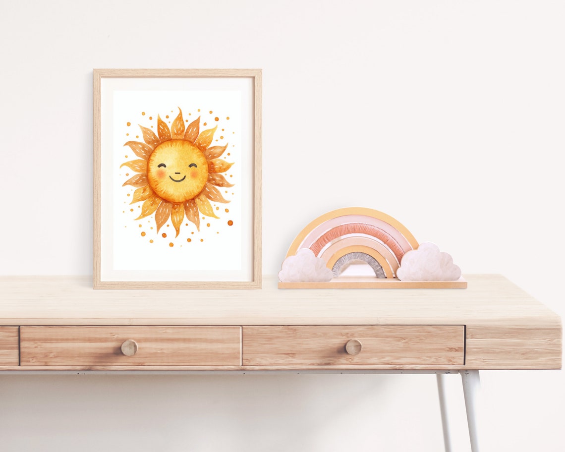 Boho Watercolor Sun Print, Nursery Wall Art - Image 3