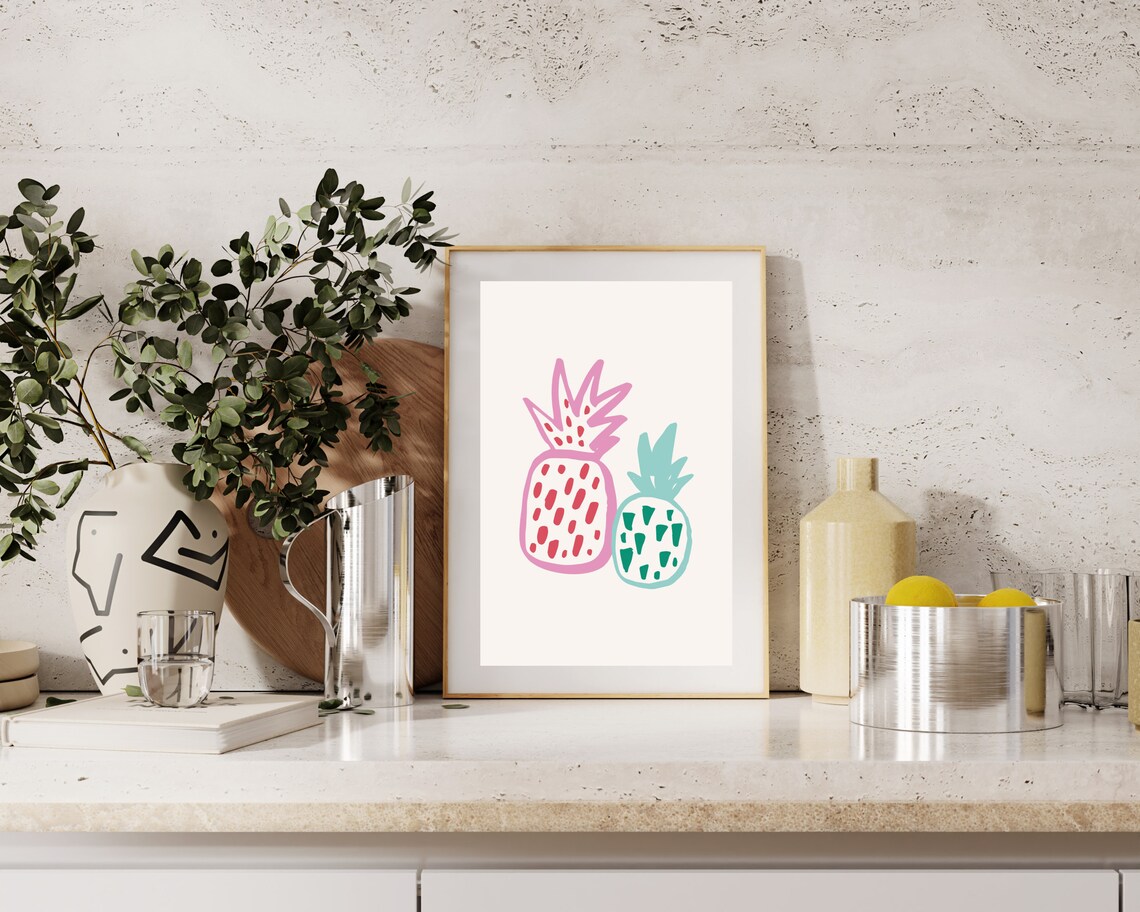 Tropical Pineapple Fruit, Minimalist Kitchen Art Print - Image 2
