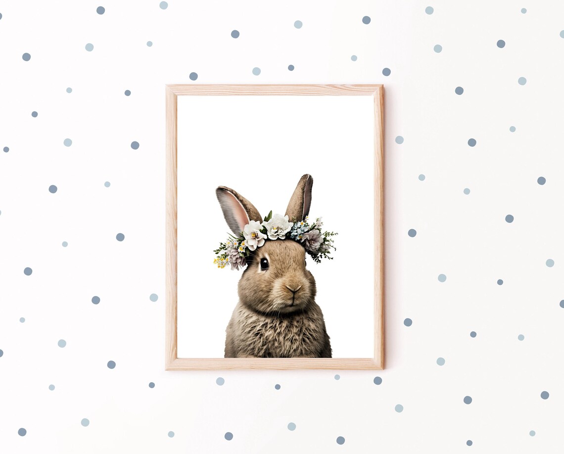 Bunny Rabbit with Flower Crown Realistic Photo Nursery Print - Image 2