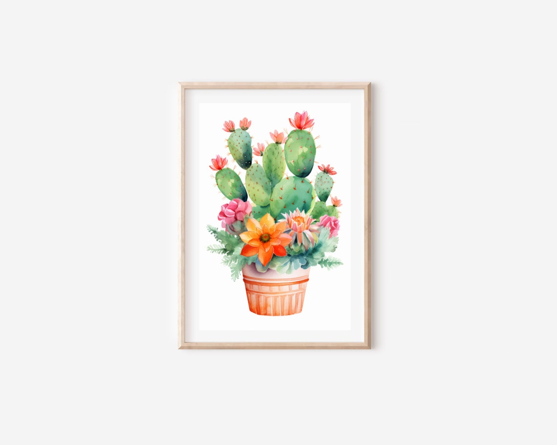 Watercolor Cactus Boho Botanical Wall Art Print - Image 4