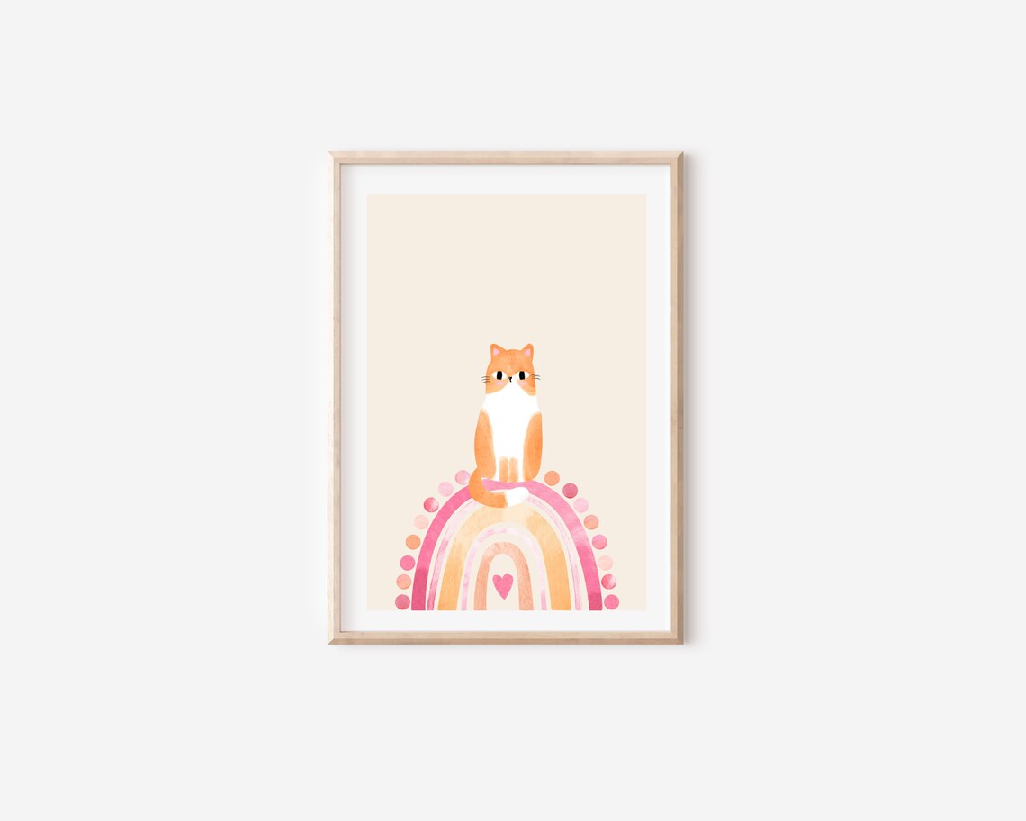 Cat On Rainbow Nursery Art Print, Boho Decor - Image 4