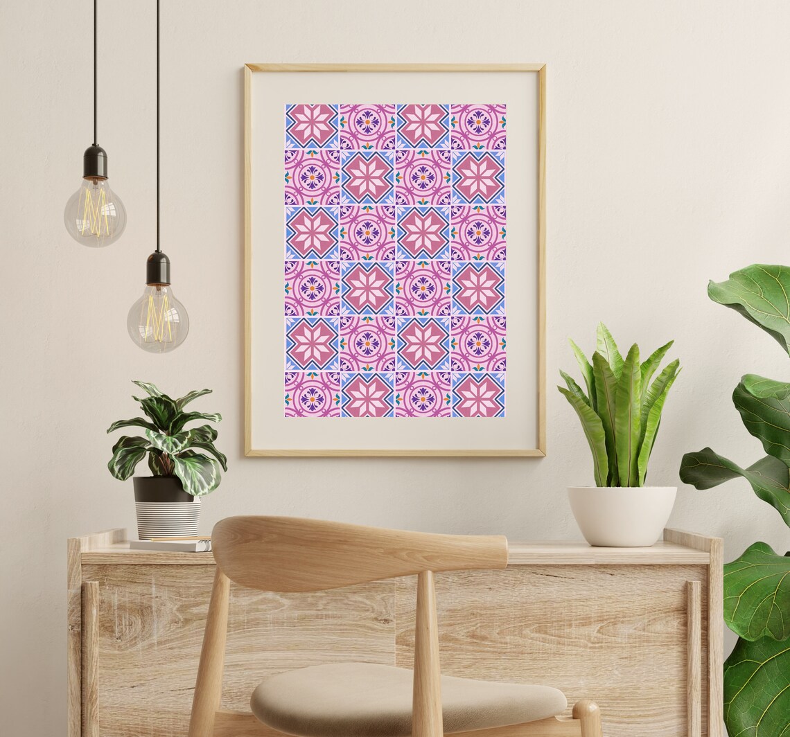 Pink Tile Pattern, Boho Mediterranean Art Print - Image 2