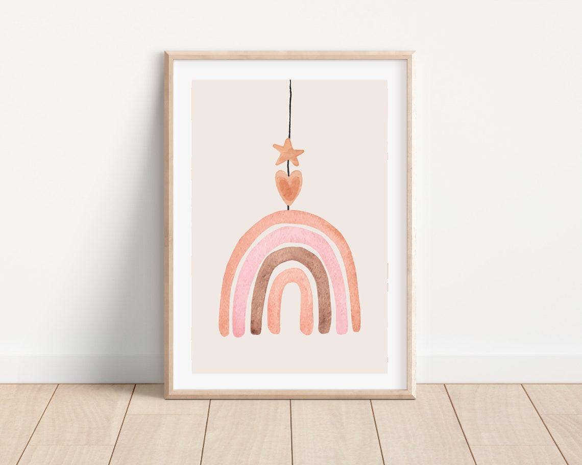 Boho Minimalist Rainbow Nursery Wall Art Print