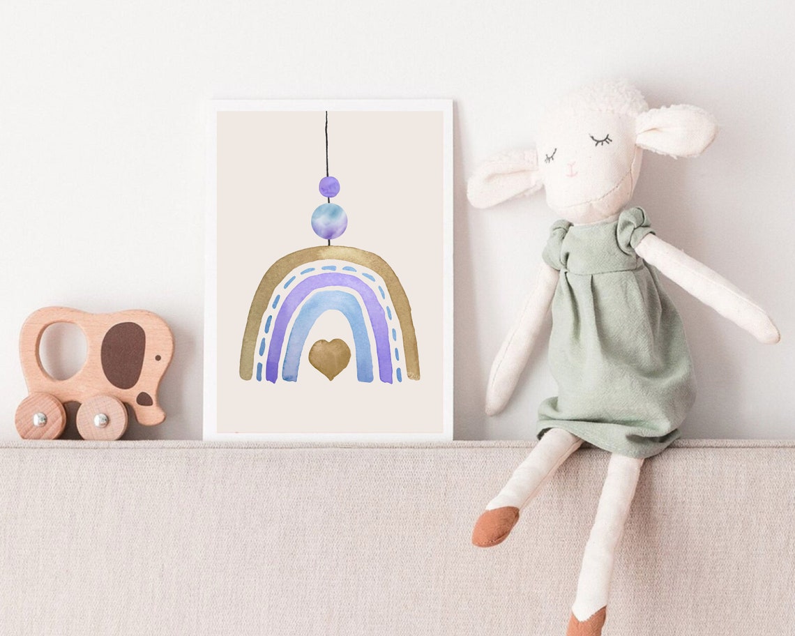Boho Nursery Rainbow and Heart, Minimalist Poster - Image 3