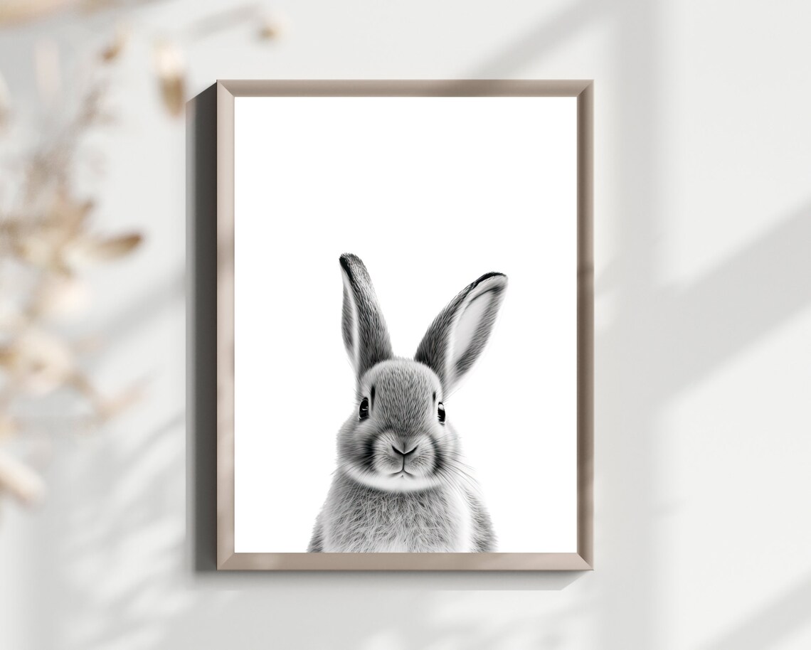 Realistic Black and White Bunny Nursery Art Print - Image 2