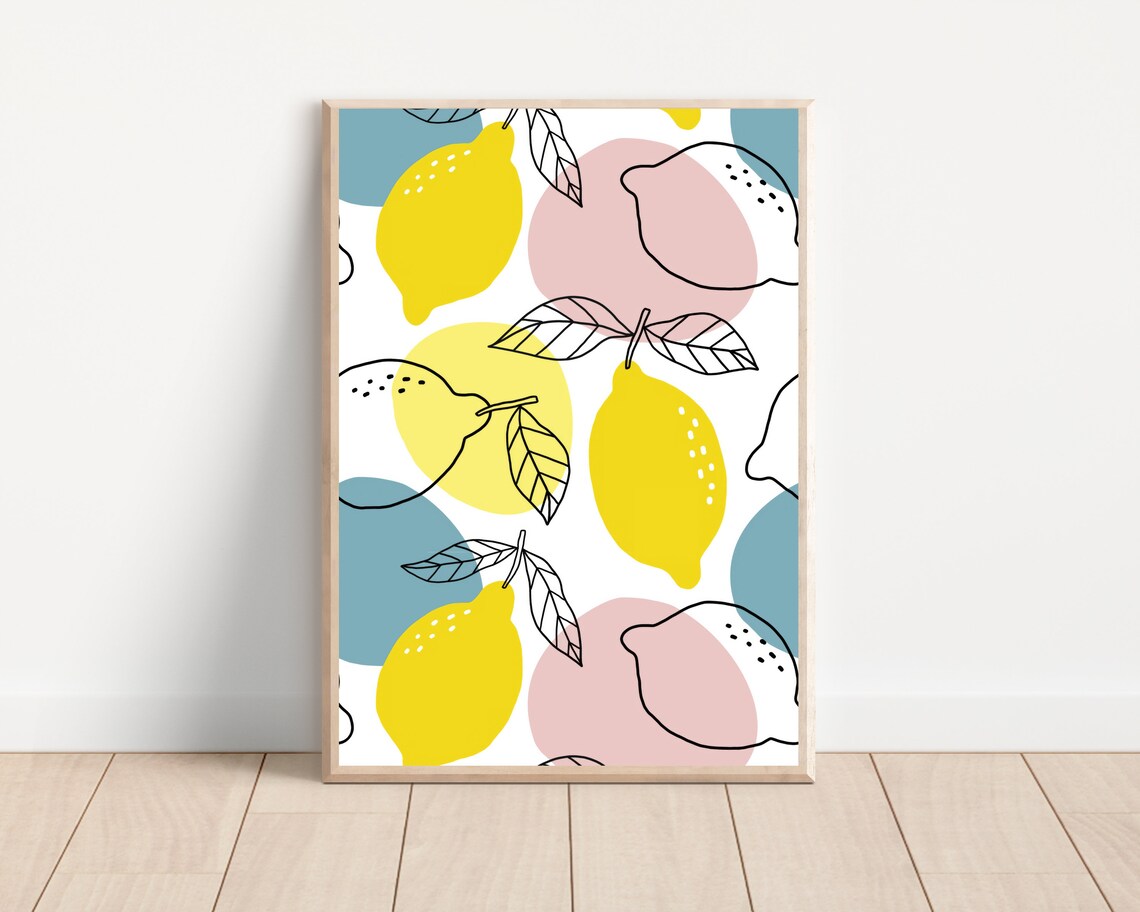 Lemon Citrus Kitchen Art Print, Mediterranean Line Art