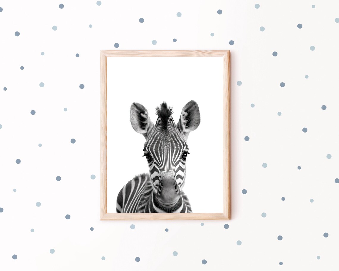 Black And White Baby Zebra Front Facing Portrait Nursery Wall Art - Image 2