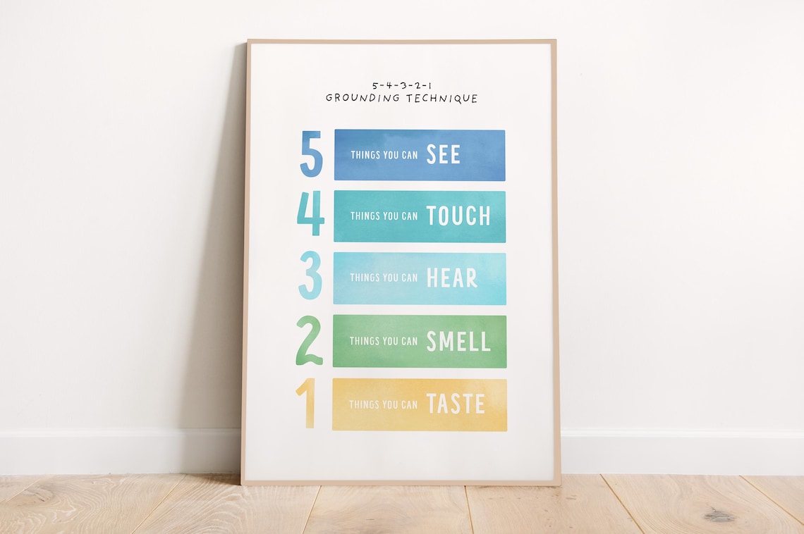Kids Grounding Technique Poster, Child Therapist Office Decor