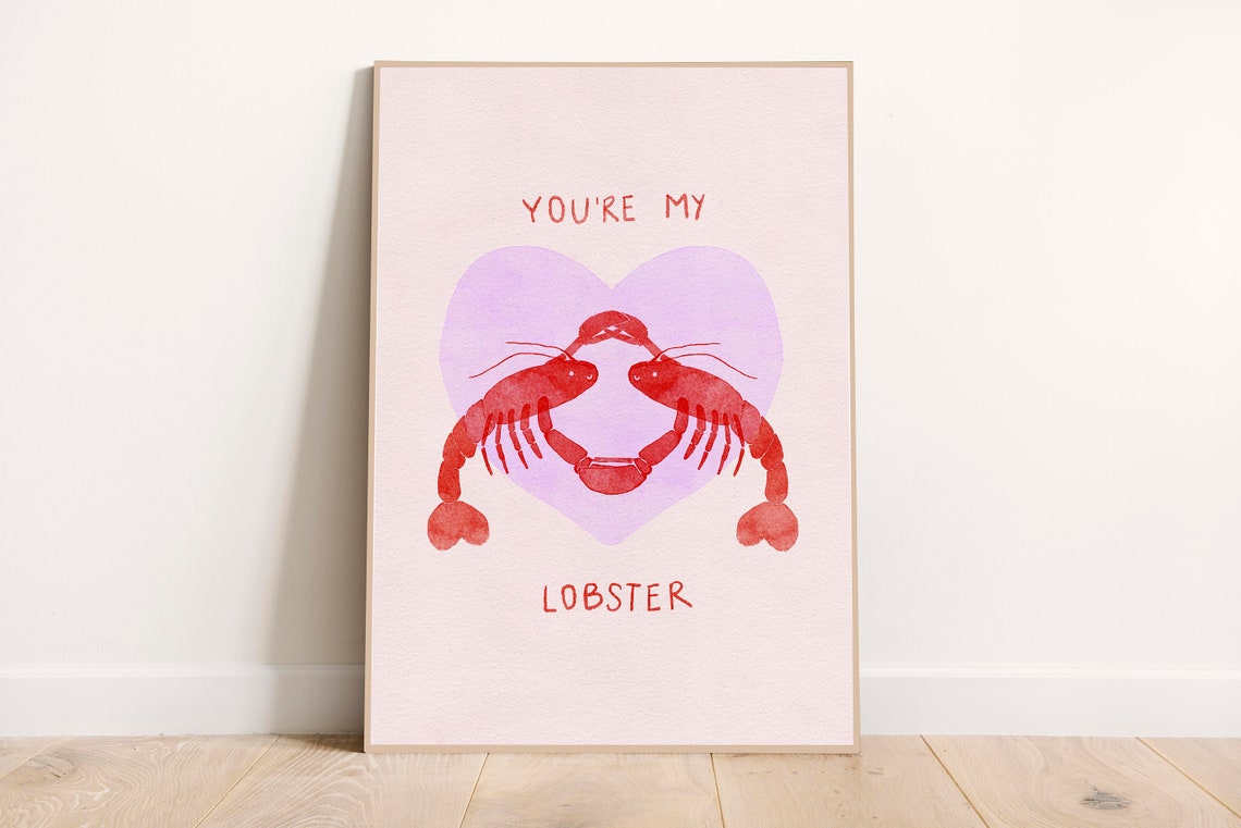 You're My Lobster Watercolor Pink Heart Valentine's Day Love Poster
