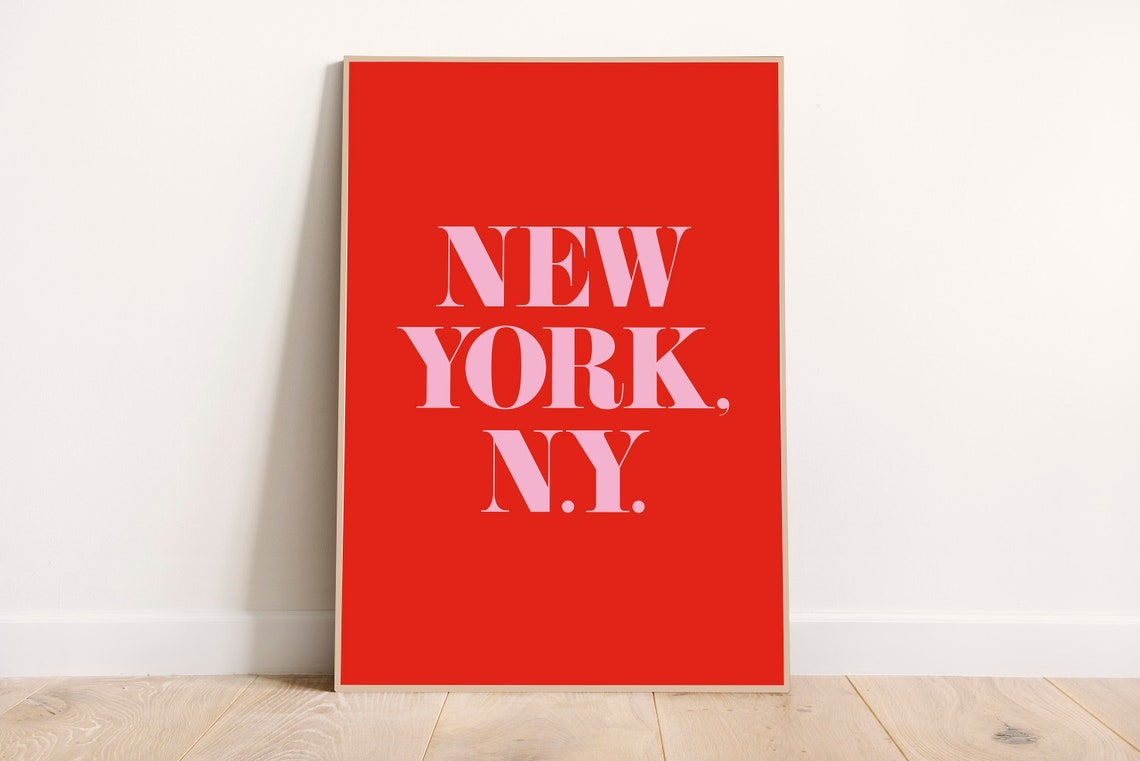 New York N.Y. Bold Red Pink Retro Typography City Travel Wall Art