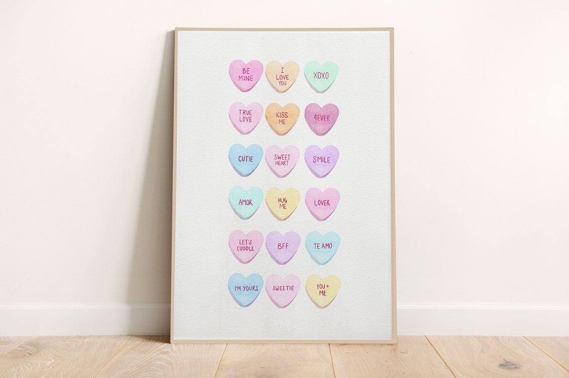 Pastel Candy Hearts Sweet Messages Valentine Love Hearts Poster