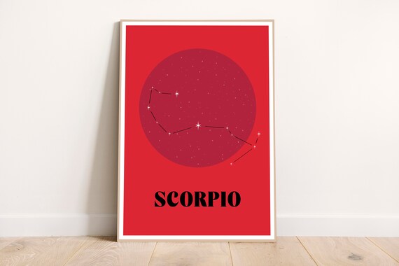 Scorpio Zodiac Print Poster Black Red Colors Sign Astrology Art Gift Wall Decor