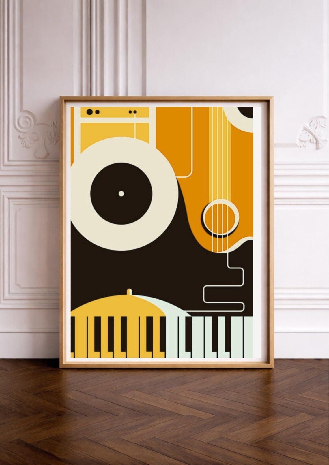 Abstract Music Retro Vinyl Piano Mid-Century