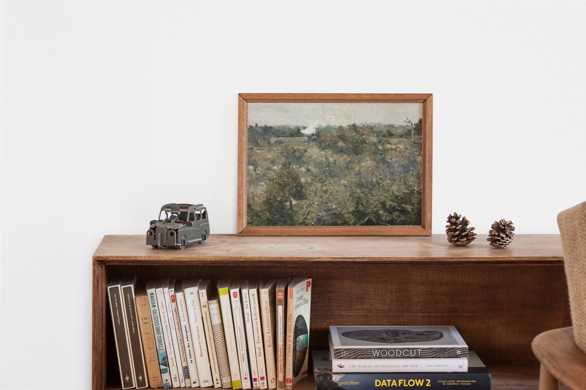 Vintage Muted Green Landscape, Textural Art Print - Image 2