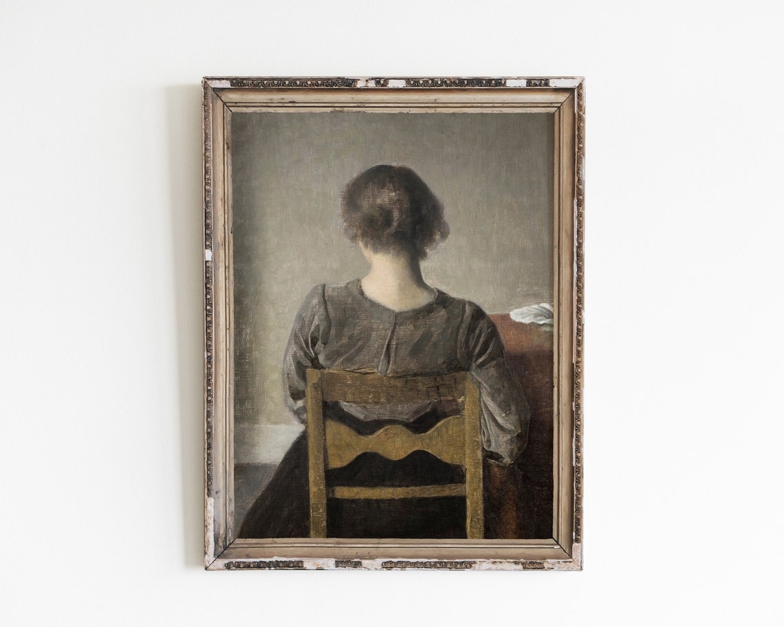 Antique Woman Portrait, Neutral Vintage Art Print