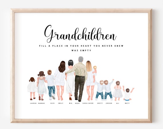 Personalized Grandparents And Grandkids Portrait Grandchildren Family Print Grandparent Gift Grandpa Gift Idea Grandma Birthday