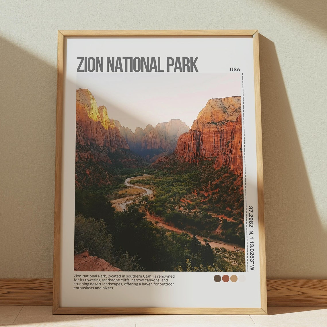Zion National Park Poster Zion Wall Art Zion Print Retro Zion Poster National Parks Art National Parks Poster Poster Art Wall Decor