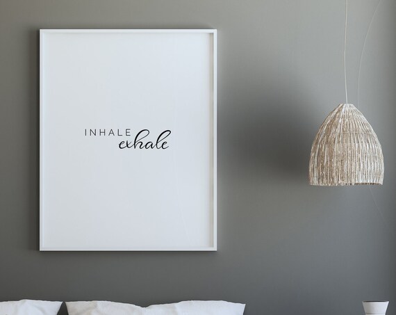 Inhale Exhale Minimalist Script Yoga Meditation Calm Wall Decor Poster