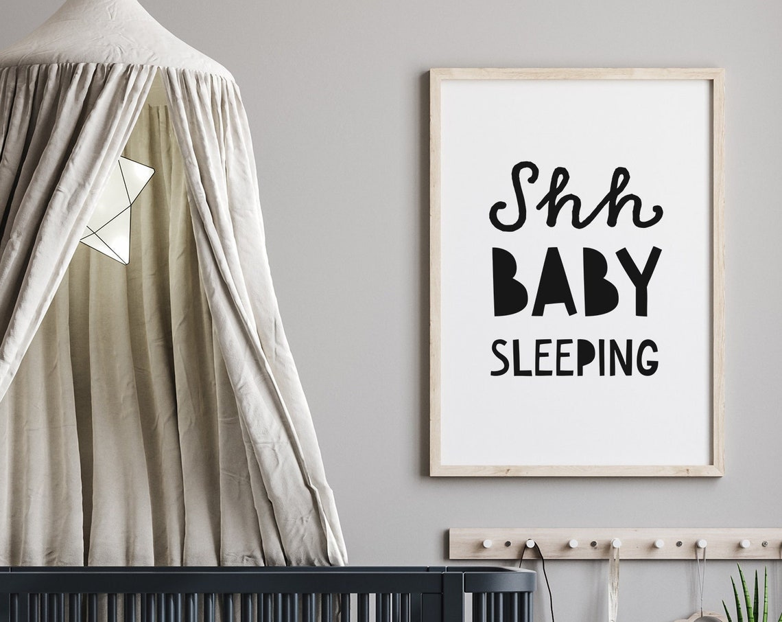 Shh Baby Sleeping Nursery Sign Above Crib Scandinavian Style Poster