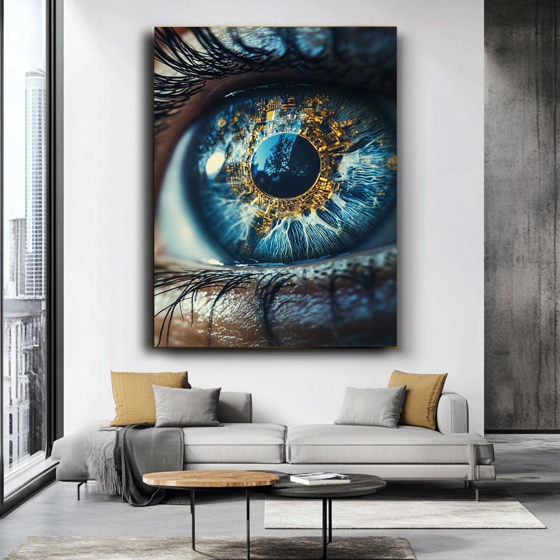 Surreal Blue Eye Macro Golden Circuit Iris Close Up Photography Poster - Image 3