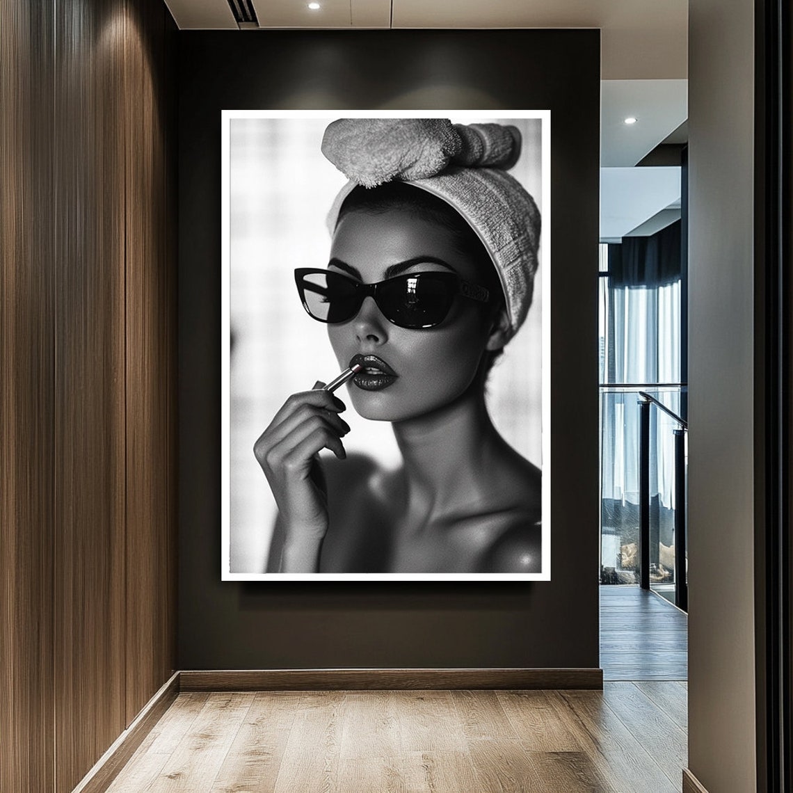 Lipstick Woman Art Sexy Female Portrait Seductive Woman Applying Lipstick Art Glamorous And Bold Wall Decor Feminine Beauty Print - Image 2
