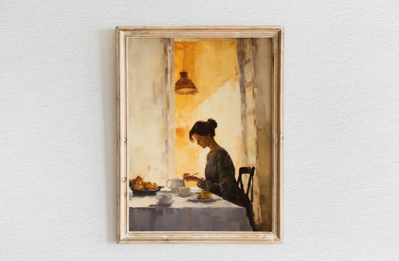 Contemporary Breakfast Elegance Abstract Woman Portrait Original Artwork Wall Decor Print Poster Wall Art Vintage Wall Art