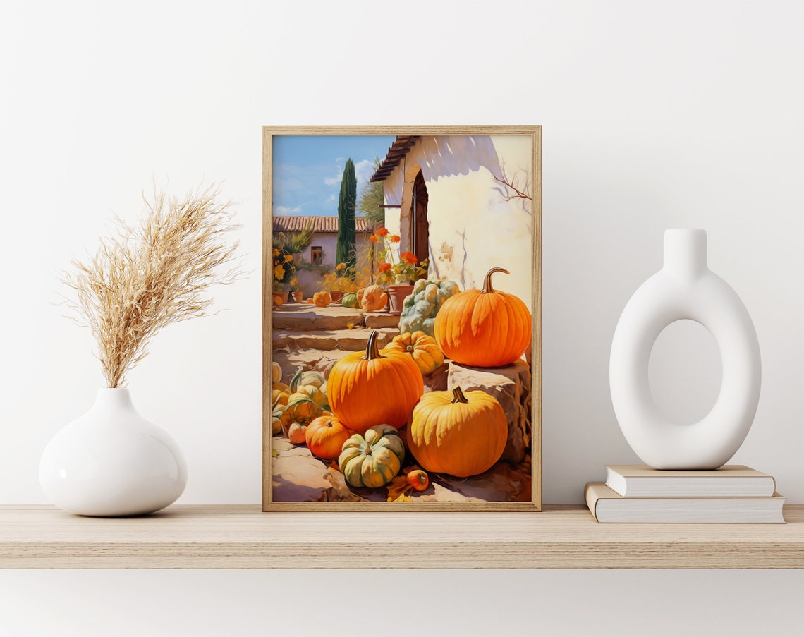 Pumpkin Harvest Courtyard Sunlit Mediterranean Autumn Poster - Image 3