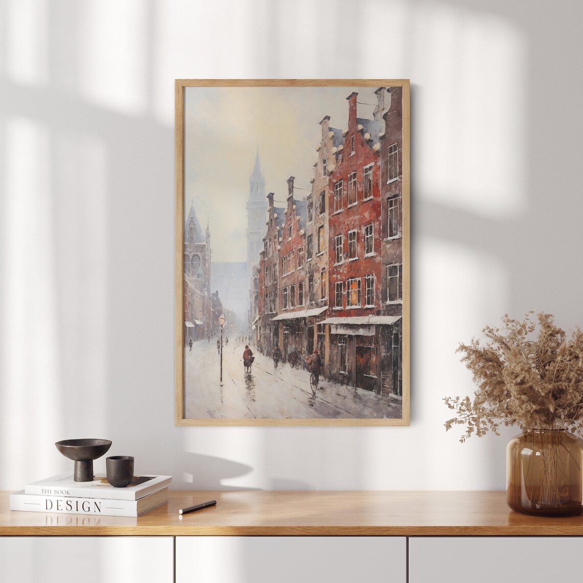 Snowy Amsterdam Street Bicycles Gabled Houses Winter Cityscape Poster - Image 2