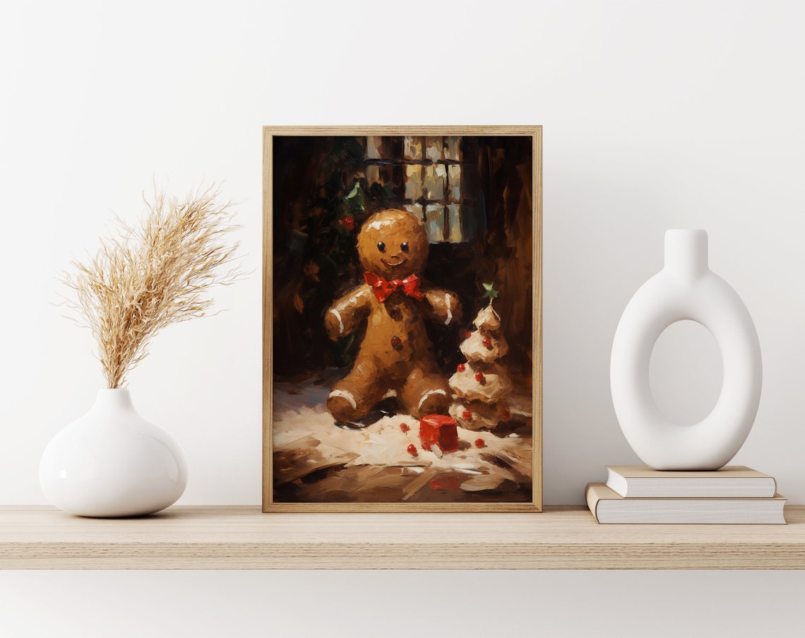 Sweet Gingerbread Man Red Bow Tie Cozy Christmas Kitchen Poster - Image 3