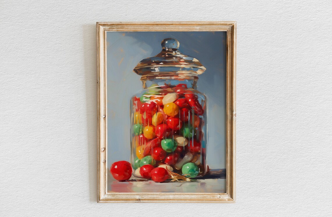 Glass Apothecary Jar Full of Colorful Christmas Candies Still Life Poster